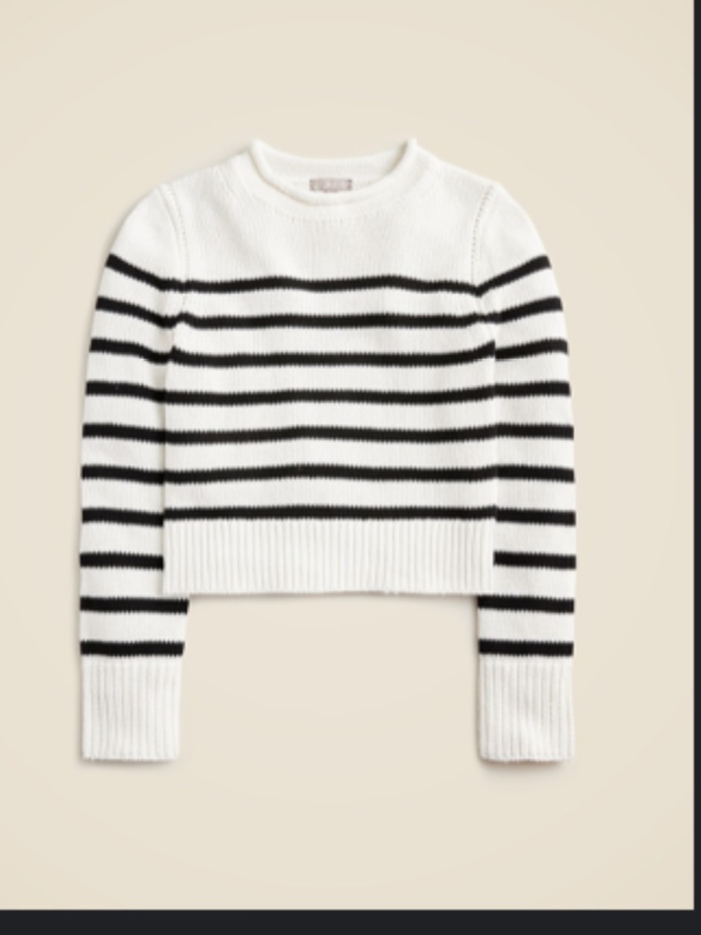 J. Crew Heritage Rollneck White Crewneck Sweater with Black Stripes